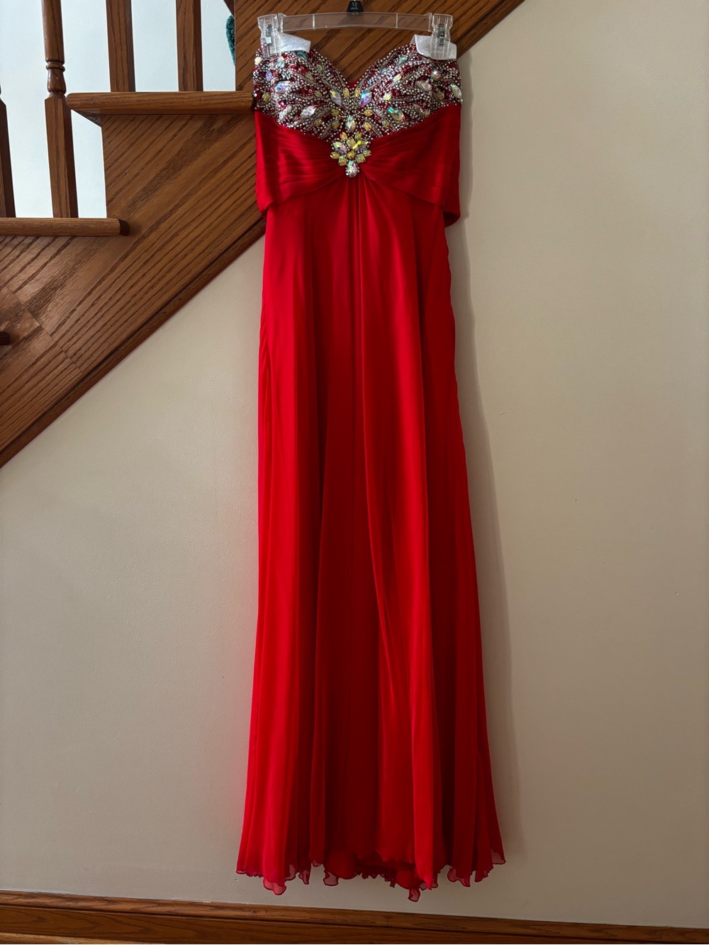 Night Moves Red Strapless Beaded Prom Gown Formal Dress Size 10